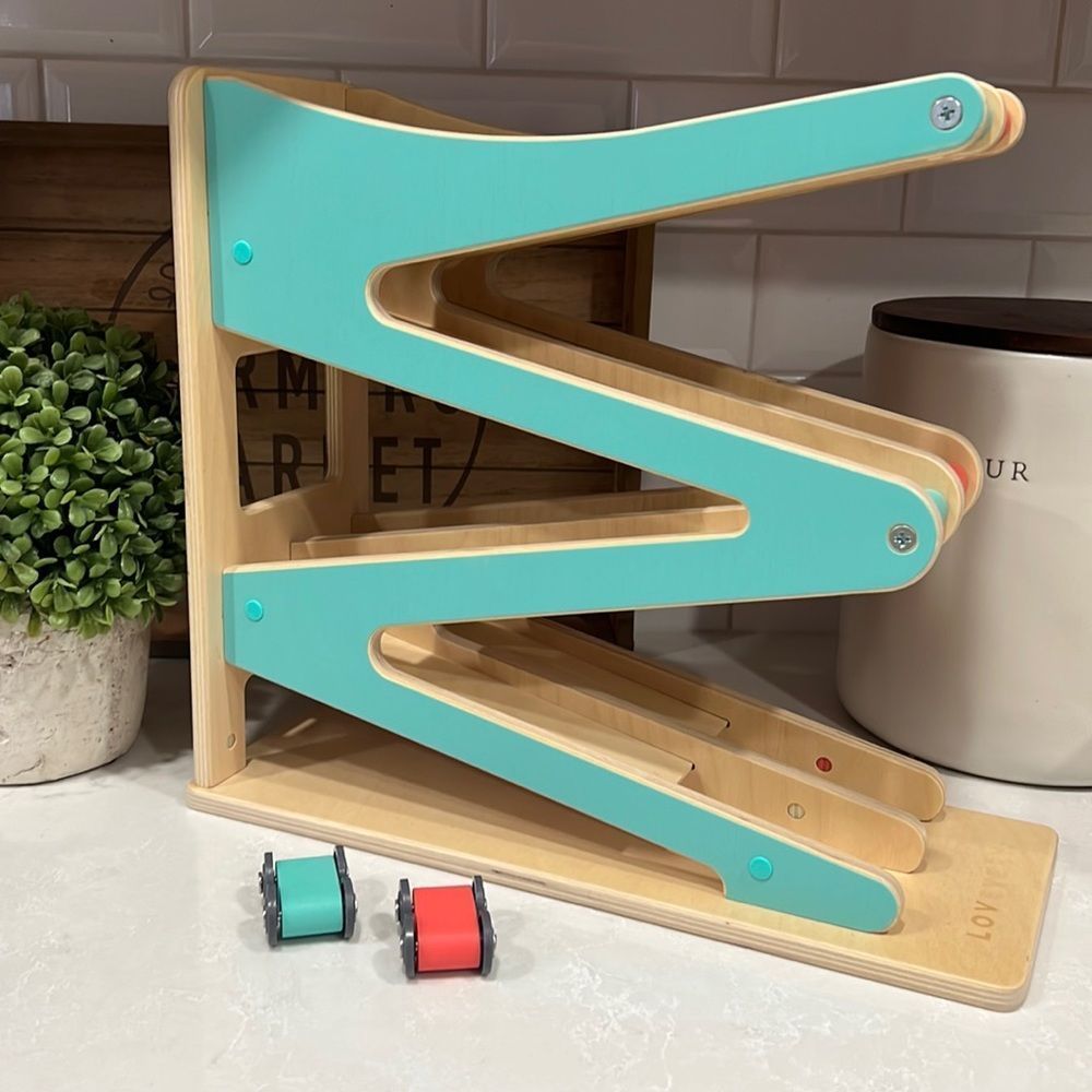 Wooden Zigzag Racing Track Toy - Turquoise & Red